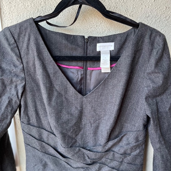 Liz Claiborne grey pinstripe dress size 8 1/2 sleeve - Picture 8 of 9